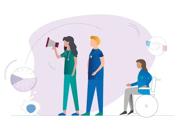 Illustration of doctors and a map of the UK